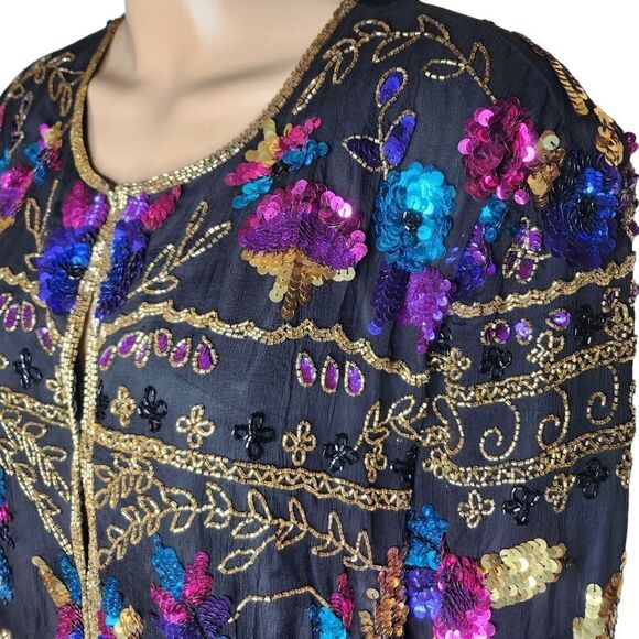 NWT DRAPER'S & DAMON'S Vintage women's multi sequin artsy plus size jacket 3X - Picture 3 of 9